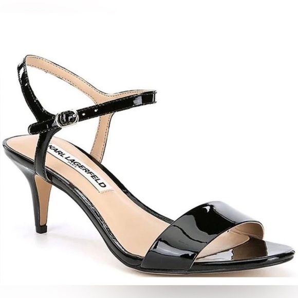 Karl Lagerfeld Paris Demas Patent Leather Kitten Heel Sandals Women’s size 14 - Picture 1 of 9